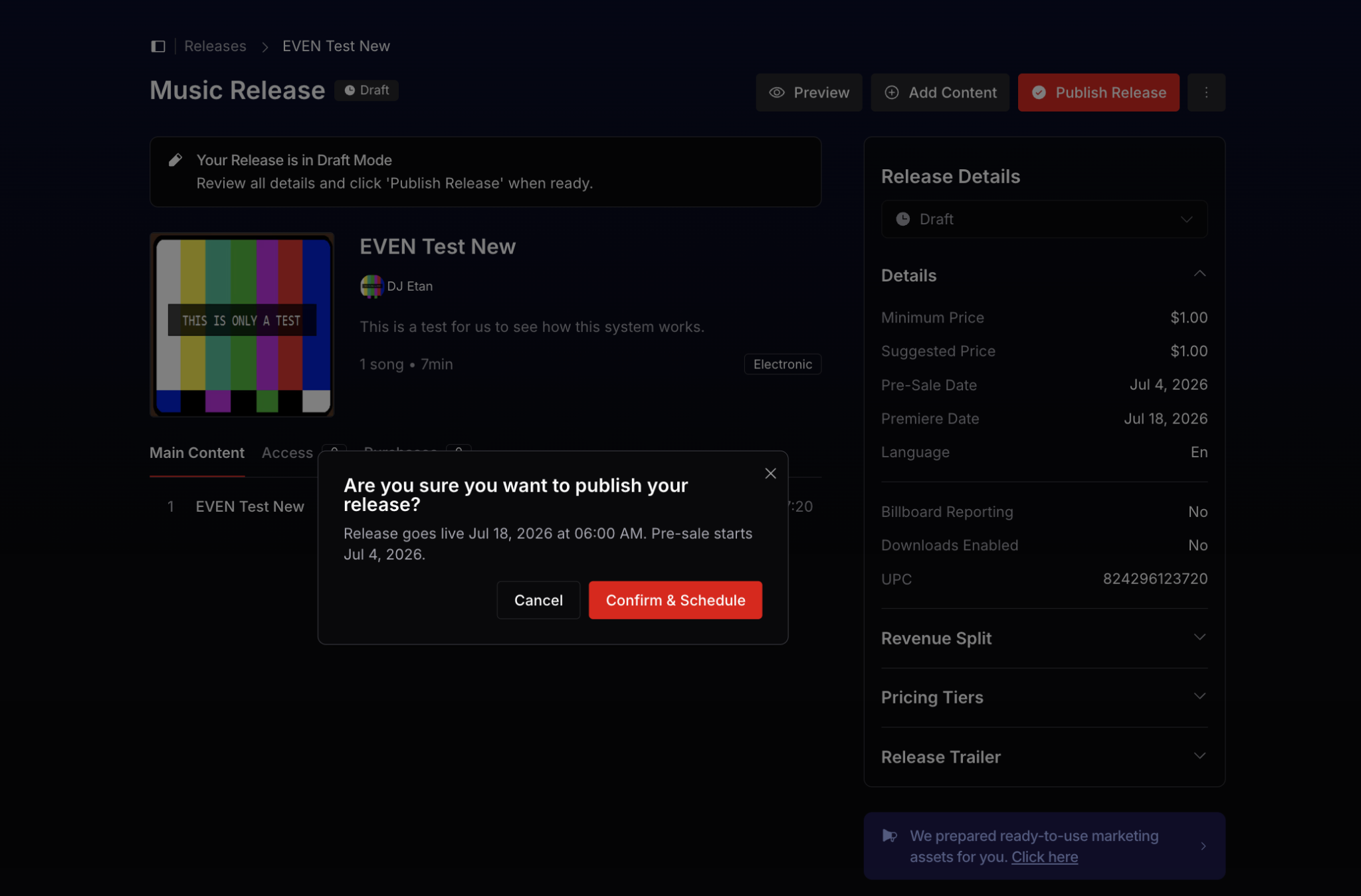 EVEN publish release confirmation window
