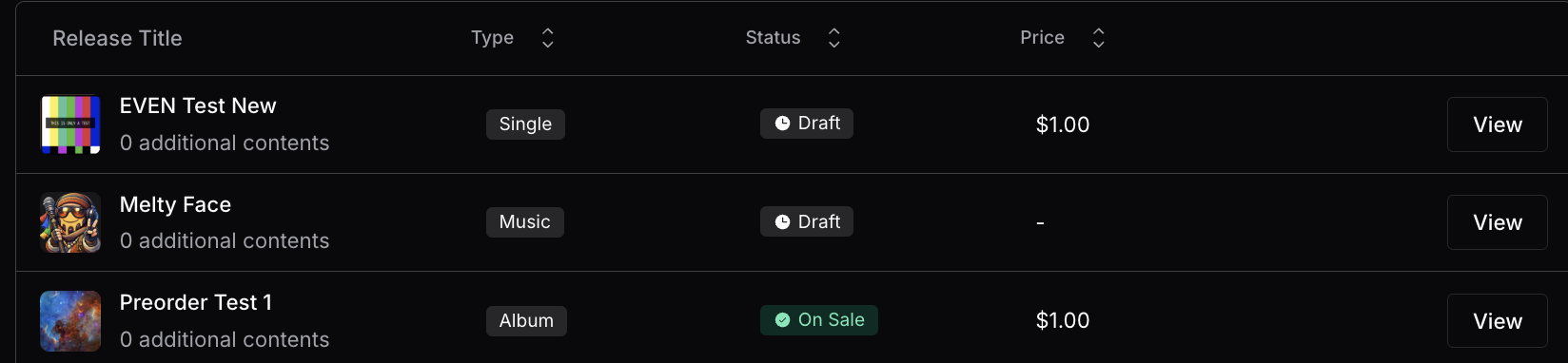 EVEN artist dashboard showing delivered releases